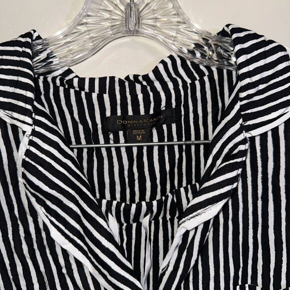 Donna Karan Sleepwear 2 Piece Black & White Button Down Capri Matching Set Med - Picture 2 of 6